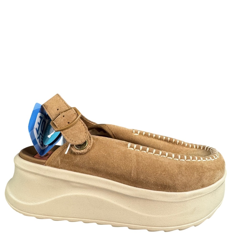 NWOB Hey Dude Wendy Clog Suede Tan Nut Platform Slingback Sandals Womens 8 NEW